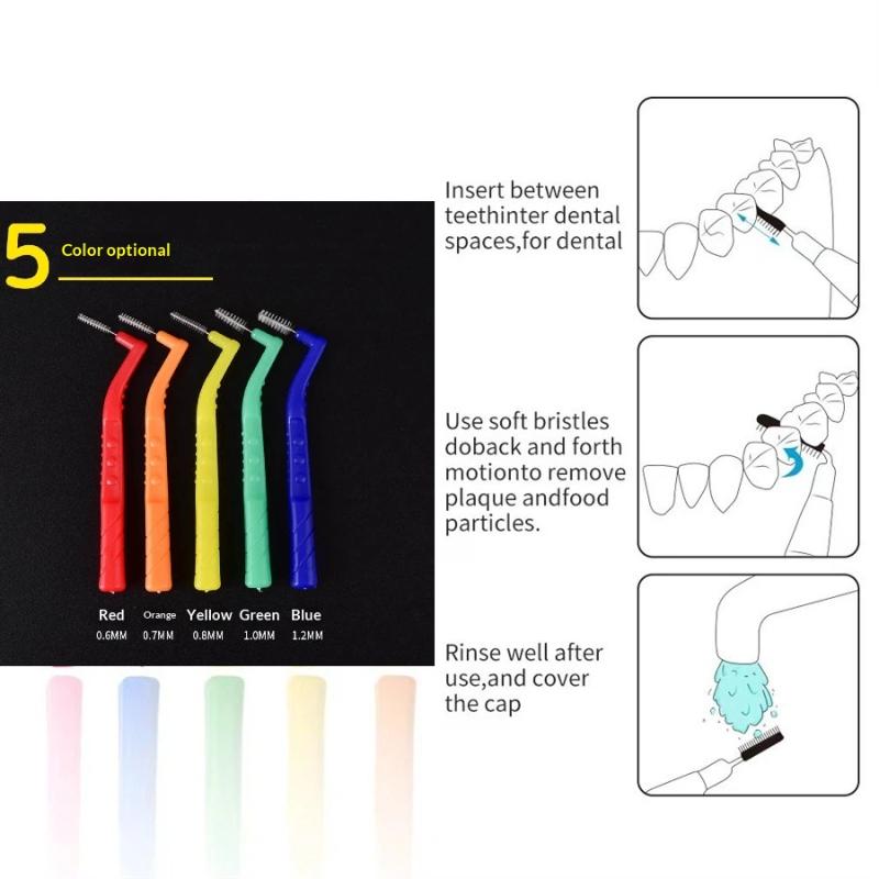 5Pcs L Shape Interdental Brush 0.6-1.2mm With Box Orthodontic Dental Oral Hygiene Tool