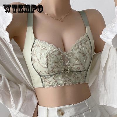 New Style Embroidery Without Steel Ring Thin On The Top And Thick On The Bottom Comfortable Gathering Underwear Skin Touching Chest Holding Sexy Bra