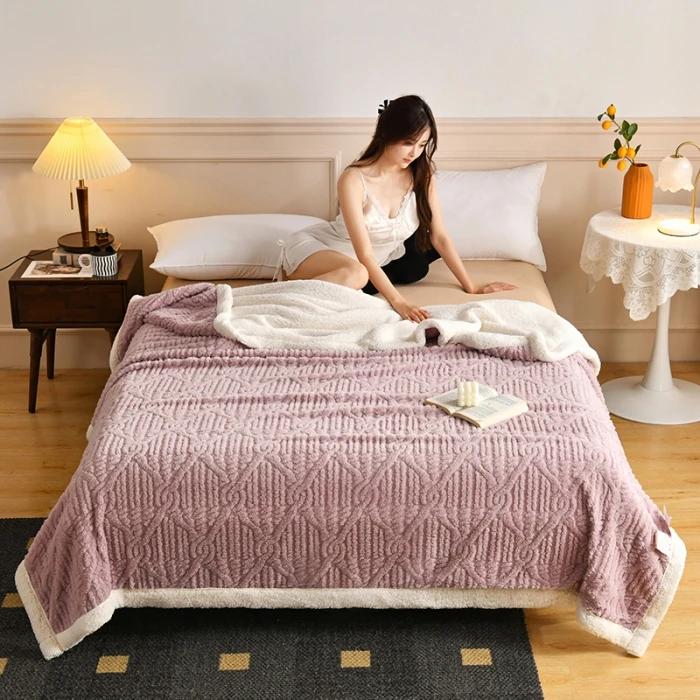 2024New Jacquard AB Edition Tafu Fleece Lamb Fleece Multi functional Blanket Double layer Thickened Office Napping Blanket Cover