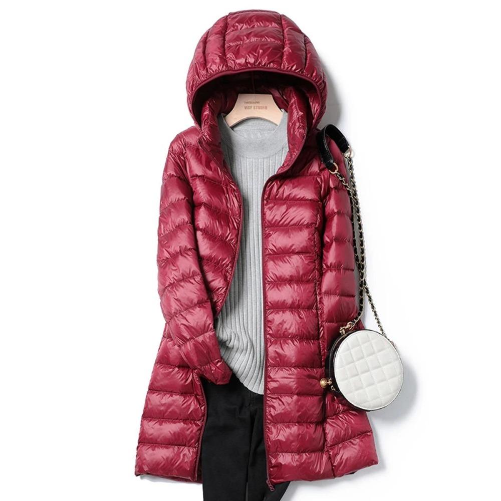 

OFTBUY Slim Remove Hooded Parka Fashioned Upperwear 2023 Winter Womens Down Jackets Long Light Thin Coat Puffer Jacket 7XL бордовый