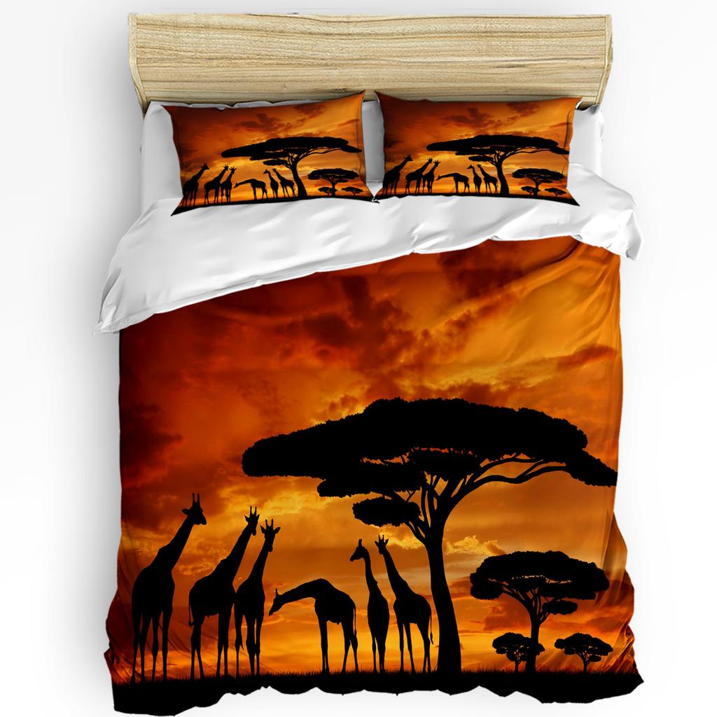Africa Giraffe Tree Silhouette Dusk Duvet Cover Bed Bedding Set Home Quilt Cover Pillowcases Bedroom Bedding Set No Sheet