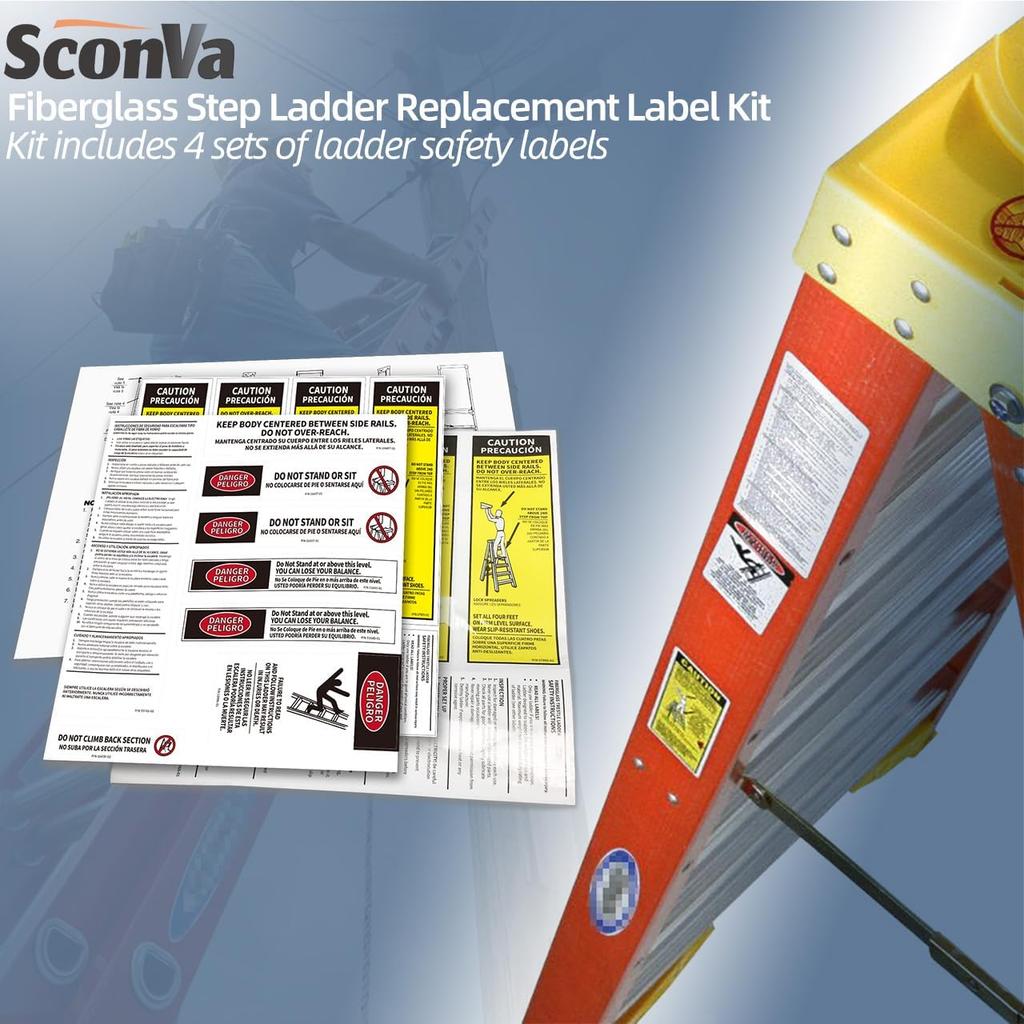 Step Ladder Safety Label Extension Ladder Stickers Replacement Label Kit Compatible with Ladder Inspection Stickers for Werner Fiberglass Extension