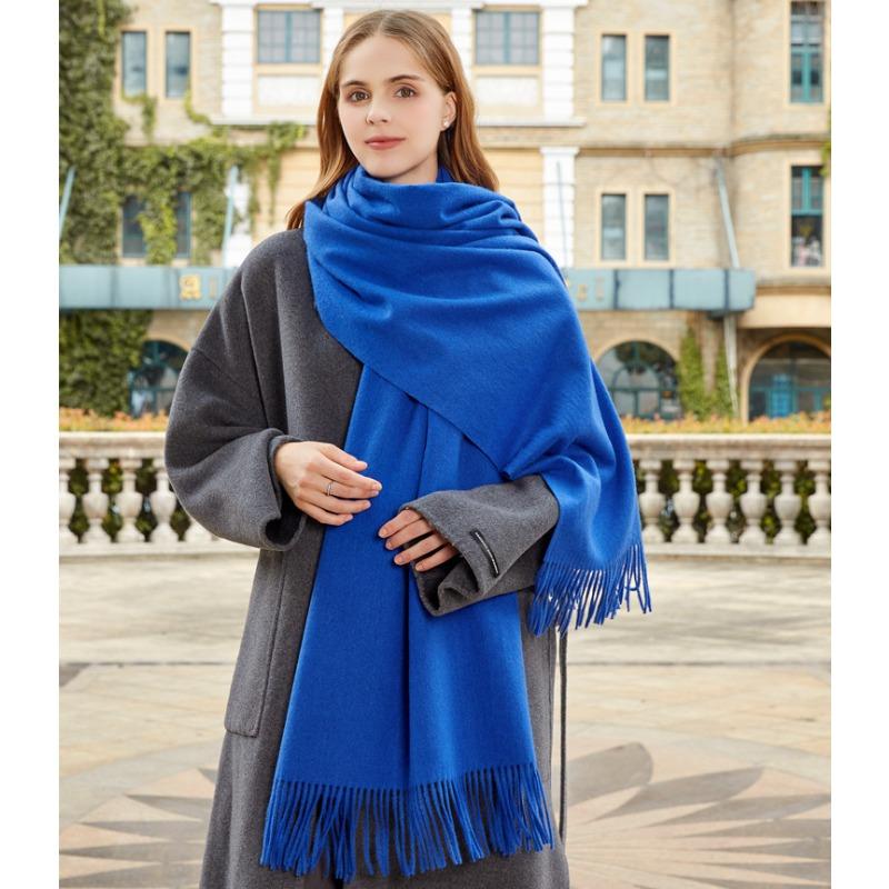 Czerwony szalik damski zimowy wysokiej klasy zagęszczony wełniany szalik wszechstronny męski szal jednolity kolor kaszmirowy szalik