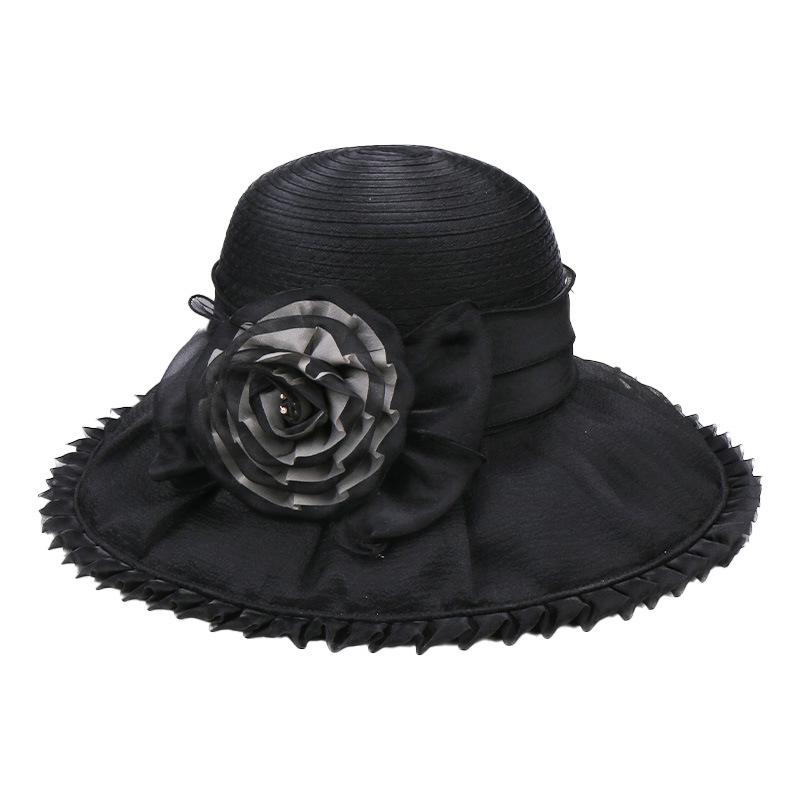 British Style Mesh Gauze Hat Spring and Summer New Women's Sunscreen Big Eaves Flower Lace Sunshade Fashionable and Elegant Top Hat