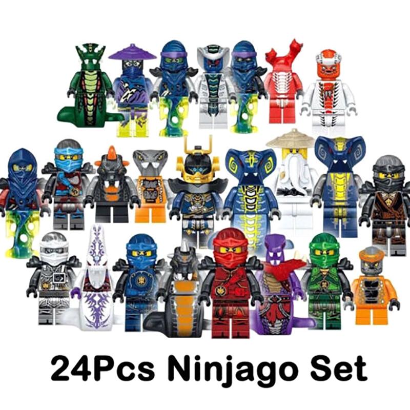 24ks/sada bloků Hračky Snadno sestavitelné Netoxické minifigurky Ninjago