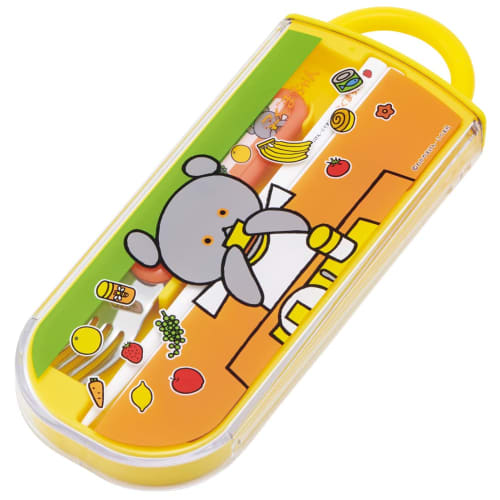 Skater Children's Antibacterial Trio Set: Chopsticks, Spoon, and Fork (Little Bear Design), Made In Japan, TACC2AG-A