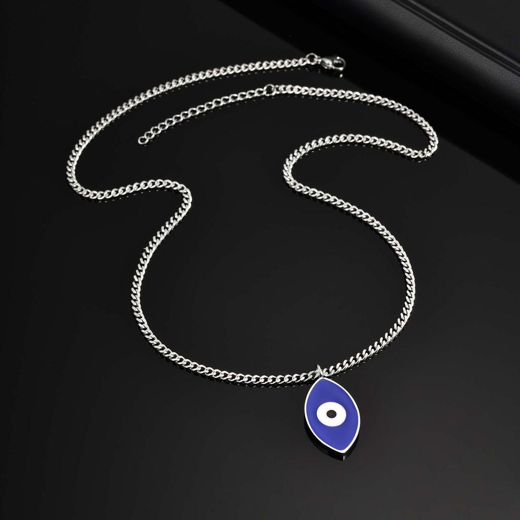 Böser Blauer Auge Anhänger Halskette für Männer Edelstahl Oval Glücksbringer Augen Halskette Persönlichkeit Mode Schmuck Geschenk Großhandel