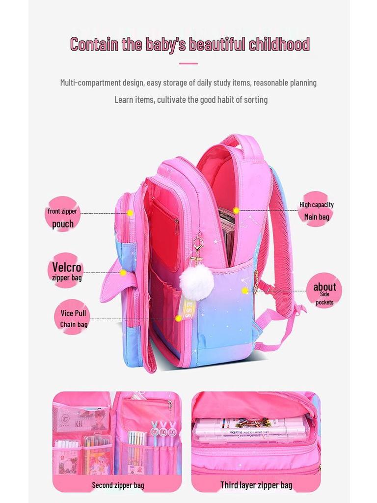 Children's Double Shoulder Backpacks for Girls, Grades 1-6: Cute Primary School Bags