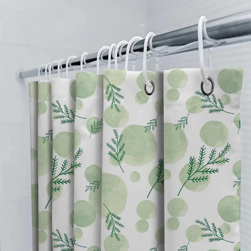 Green Plant Leaves Shower Curtain Fabric Home Decor Waterproof Bathroom Hanging Rod Hook Shower Curtain Shower Decoration