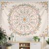 Bohemian Tapestry Wall Hanging, Beige Pink Floral Tapestry With Wild Flower Medallion Print Bedroom Boho Home Decor,White Wreath