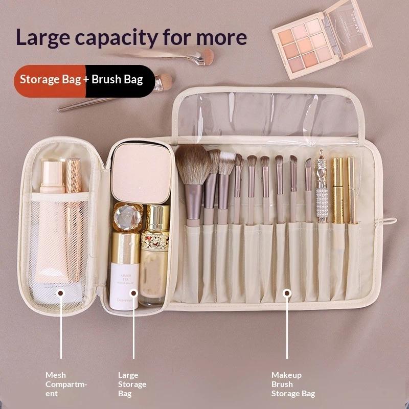 Large Capacity Multifunctional Makeup Bag, Women'S Travel Makeup Brush Bag, Portable Folding Beauty Makeup Storage Bag