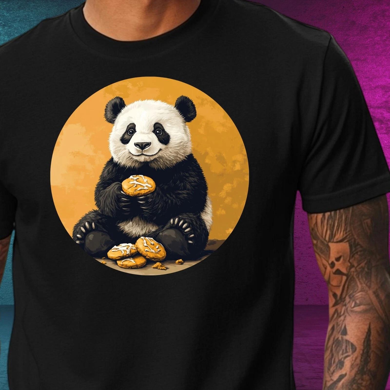 T-Shirt Herren Panda mit Keksen Motiv Baumwolle Größe XS bis 5XL XL