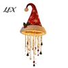 Candy Cane Striped Garland Lights Lighted Santa Hat Hanging Chandelier, Warm LED Christmas String, Sequined Cone Pendant Decor with String for