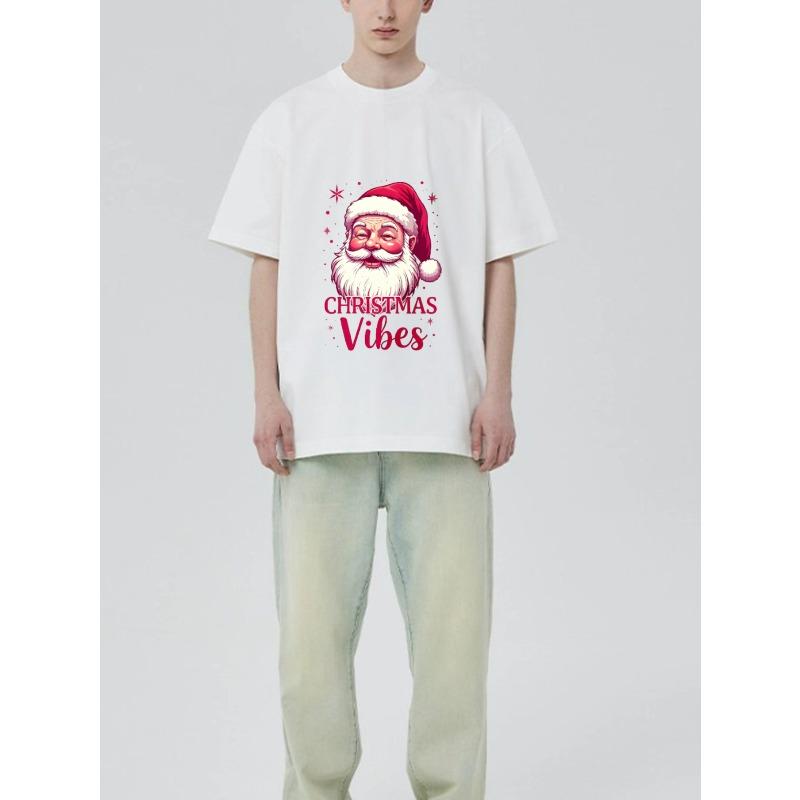 Christmas T Shirt Black Santa Claus Face and Christmas Vibes Print for Holiday Party