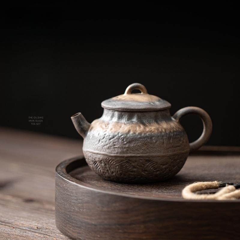150ml Retro Ceramic Teapot Vintage Rough Pottery Gilded Iron Glaze Teapot High-end Kungfu Tea Pot Tea Maker Tea Ceremony