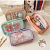 Transparent Pencil Case Cute Cartoon Pattern Large Capacity Waterproof PVC Pen Case Pencil Storage Bag Purple Bear Bunny