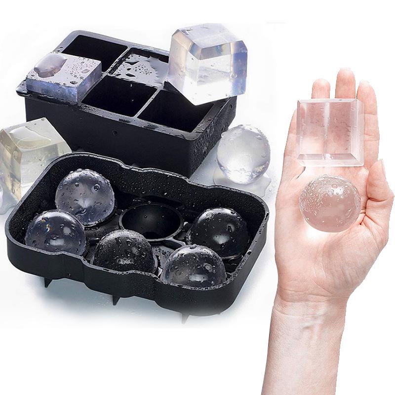 Silicone Ice Mold with Lid - Round & Square Large Ice Cube Tray, Six-Grid Honeycomb Design, 37 Cubes.