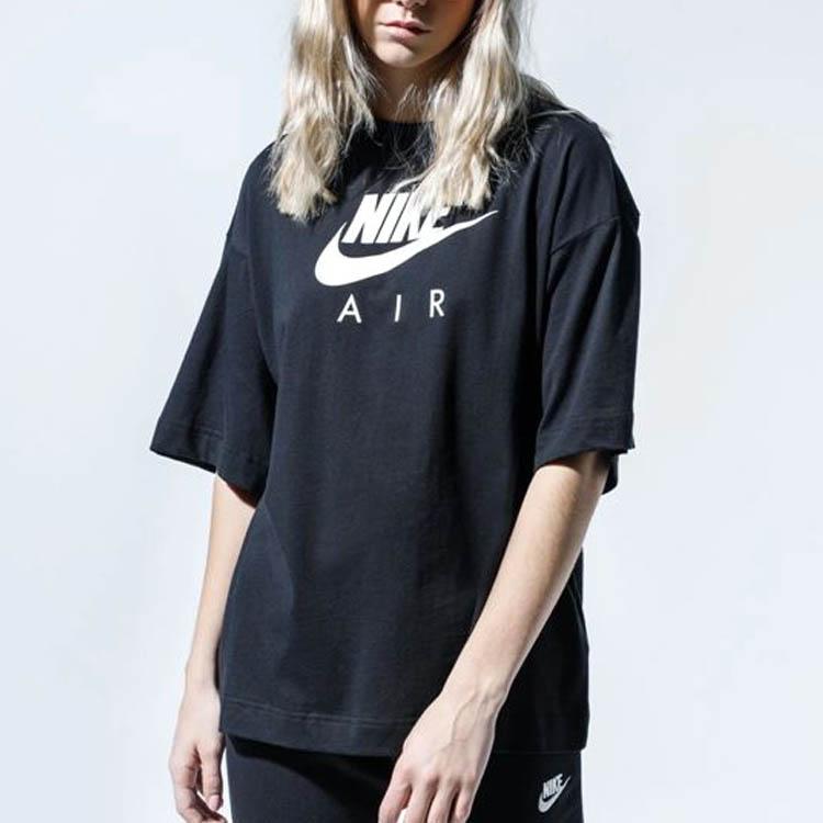 Nike Air Logo Print Loose Knit Sports Short Sleeve T-Shirt Women Tops Black DB3841-010