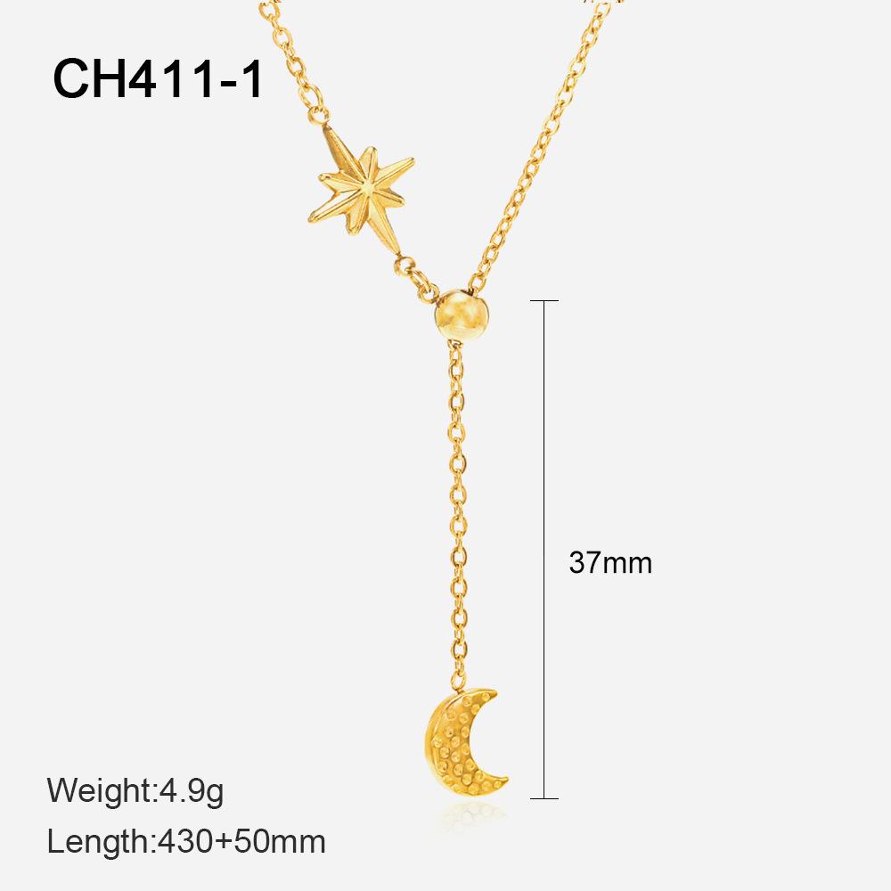 Vintage French Twisted Star Moon Pendant Necklace For Women Fashion Titanium Steel Chain