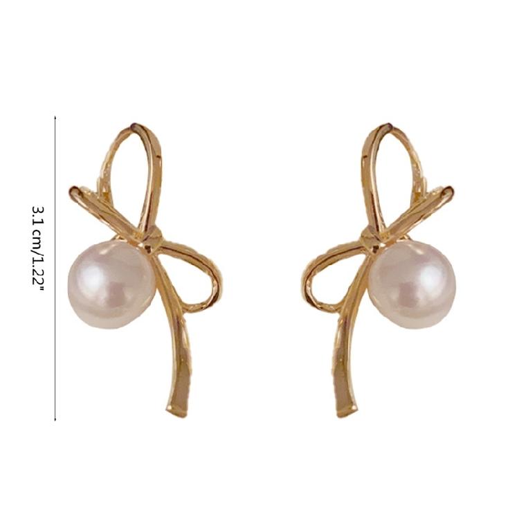 Delicate Earrings with Bowknot Pendant Chic Pearl Ear Piercing Jewelry Ear Hooks