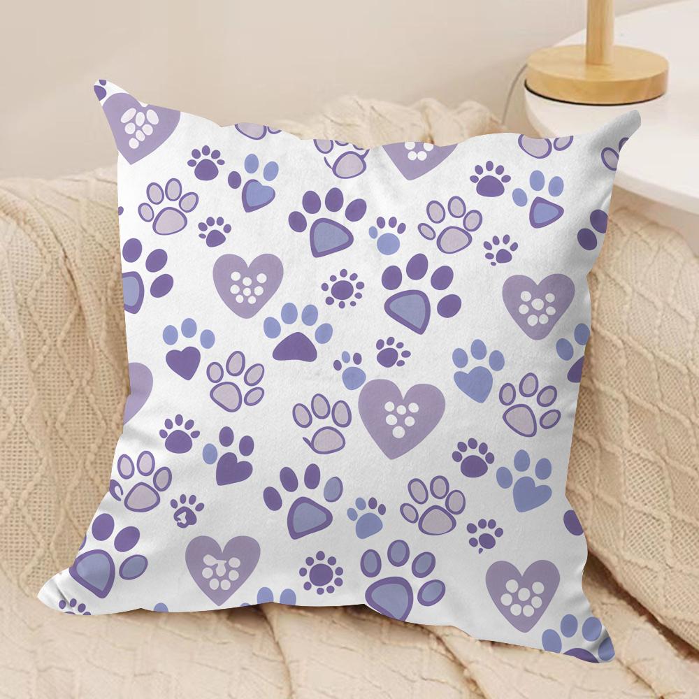 Cute Dog Paw Pattern Cushion Cover Silky Short Plush Invisible Zipper Dustproof Sofa Pillow Case for Home Decor