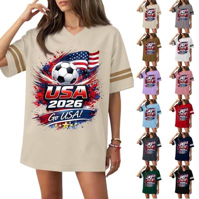 Damen Lässiges & Stilvolles V-Ausschnitt Sport — Bedrucktes Kurzarm Sport-T-Shirt Top