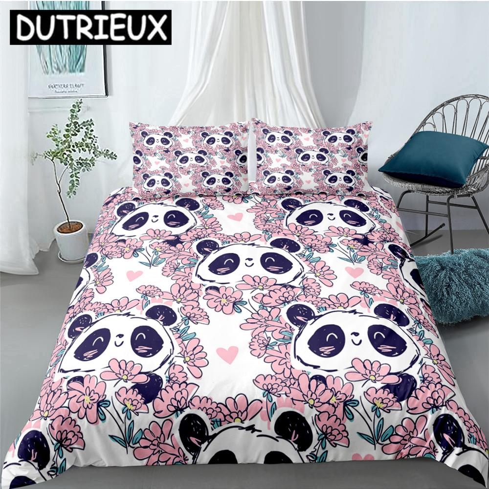 Cartoon Cute Panda Polyester Bedding Sets Child Kids Covers Boys Bed Linen Set For Teens King Size Bedding Set