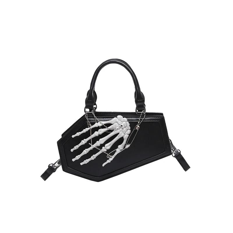 Autumn and winter new popular solid color leather punk style hand bone decoration portable fashion trend shoulder bag
