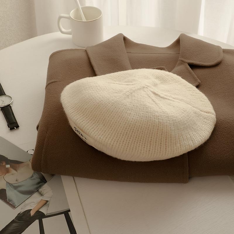 Britische Retro Baskenmütze Damen Herbst und Winter Gestrickte Künstlerische Malermütze Koreanische Version Vielseitige Warme Mütze
