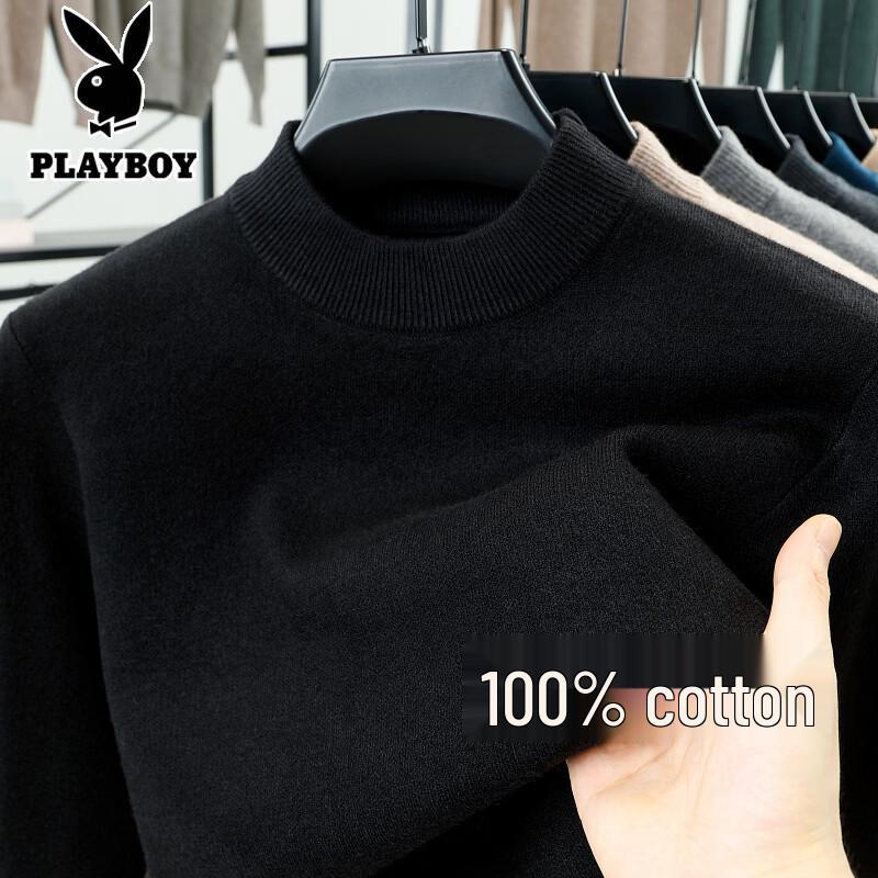 PLAYBOY Мужской вязаный свитер с воротником-стойкой из 100% хлопка L