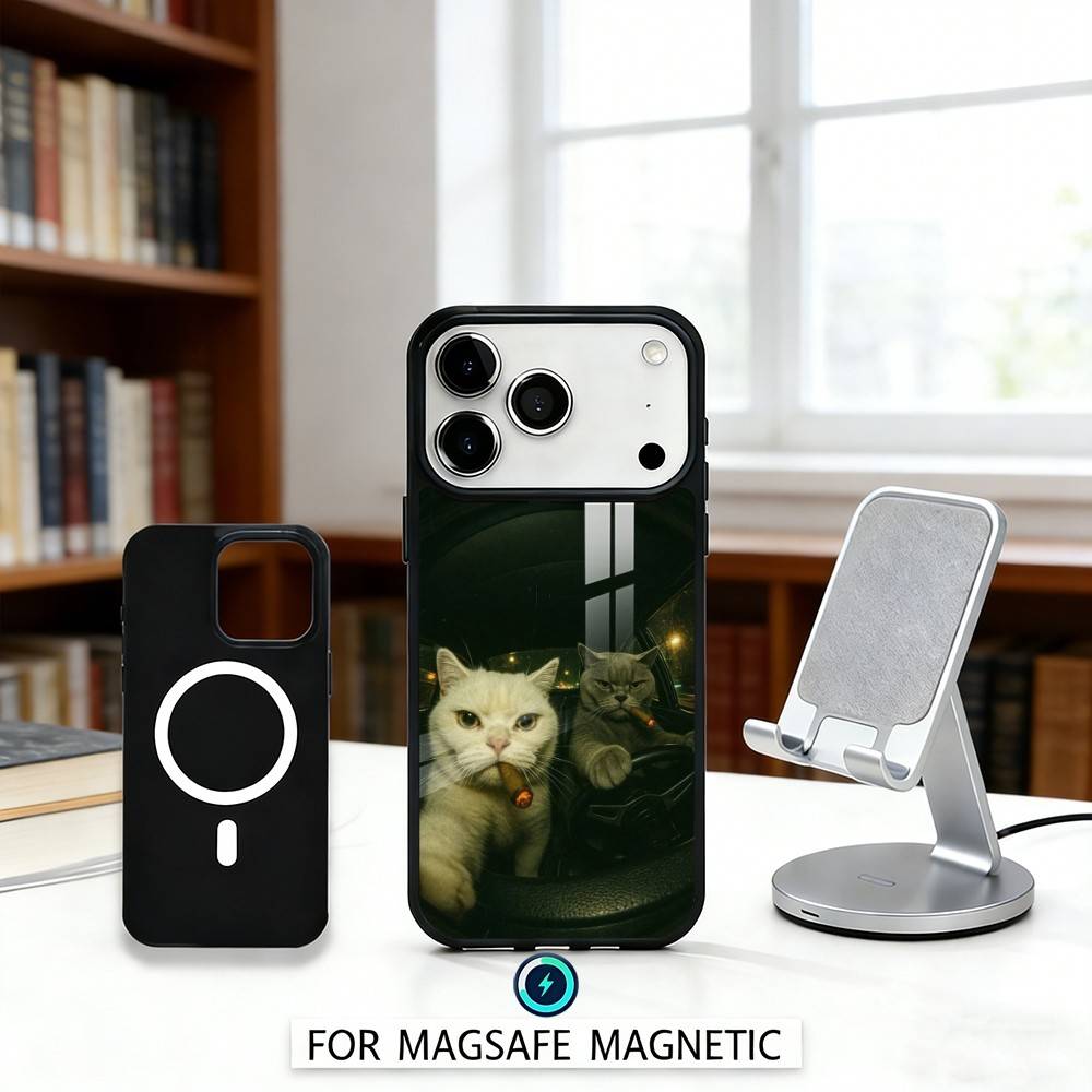 F-Fluffy and C-Cute Cat Phone Case Magnetic For iPhone17 16 15 14 13 12 Pro Max For Magsafe Wireless Charging Cover