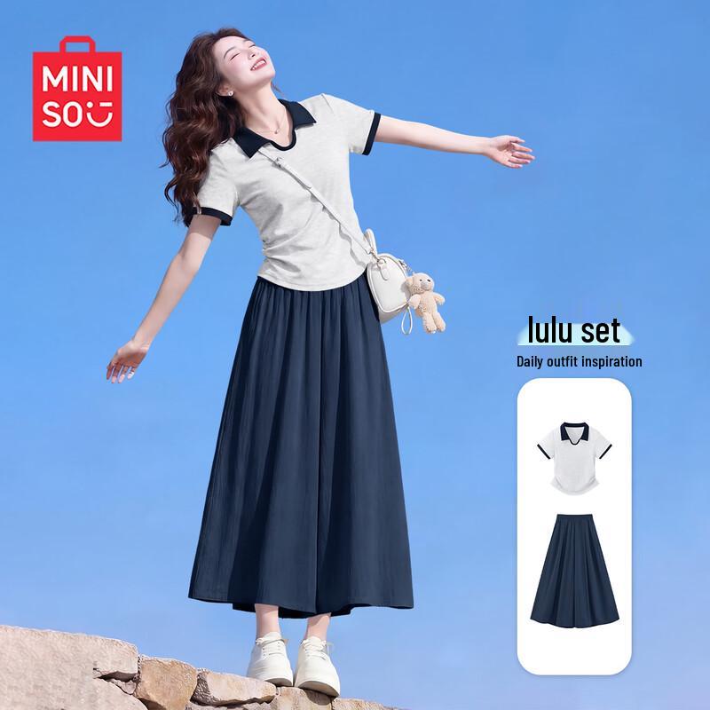 MINISO Women s Casual Polo Shirt & Culottes Sport Set L