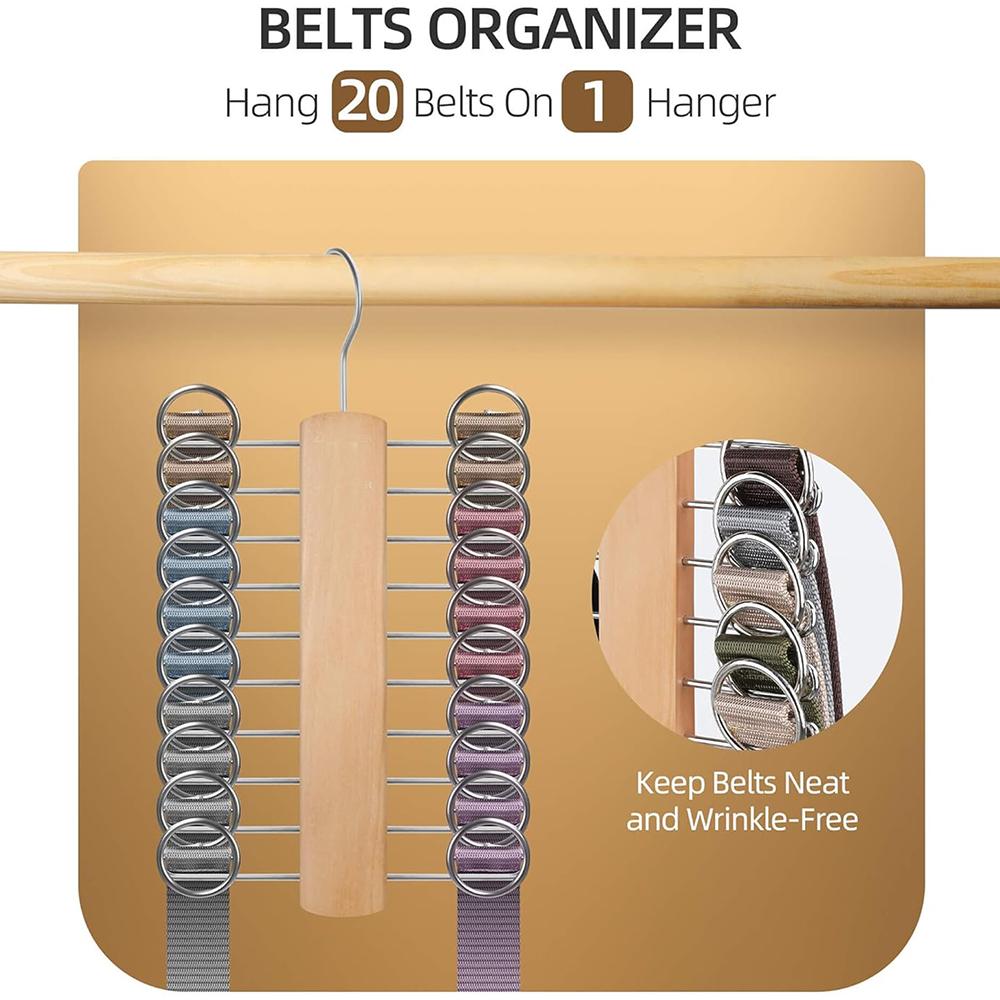 Solid Wooden Tie Hanger with 20 Hooks Belt Rack Scarf Organizer Closet Space Saving Storage Holder for Wardrobe Accessories