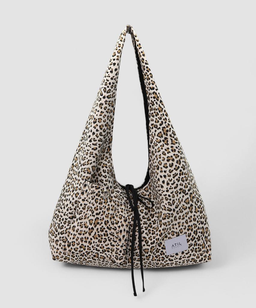 Atil Studio Leopard Denim Patch Pocket Hobo Shoulder Bag _Cream
