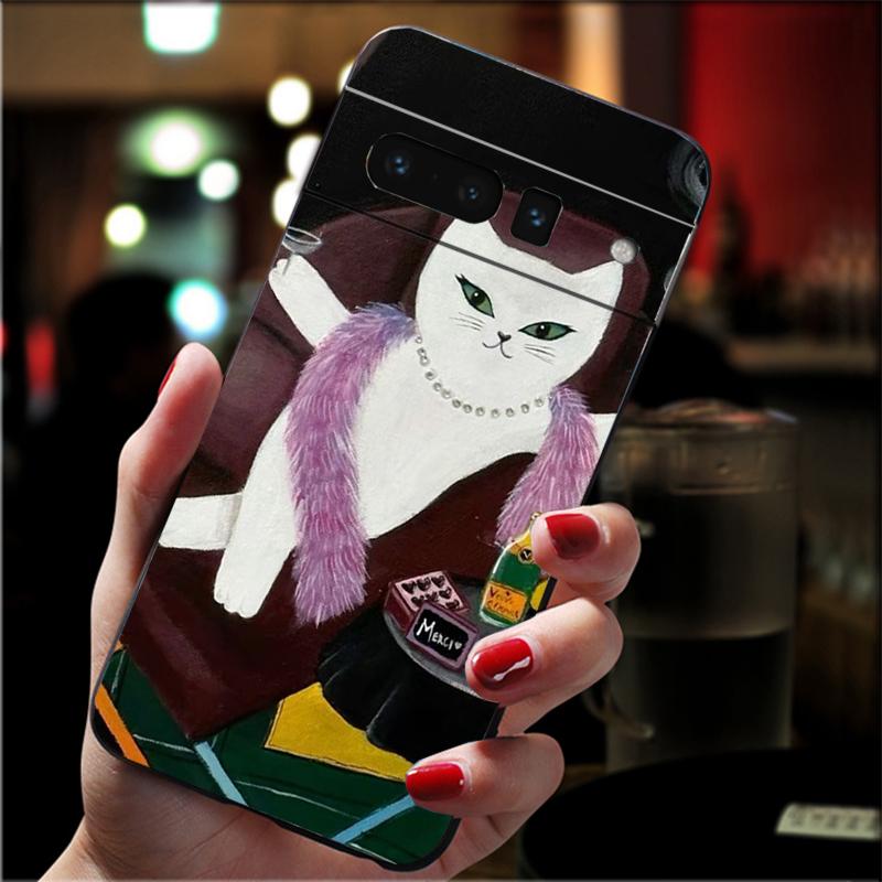 

Phone Case For Google Pixel 10 9 Pro XL 9A 8 7 6 Pro Pixel 8A 7A 6A Pixel 8 7 6 5 Drinking Wine Cat Google Pixel 10 Pro