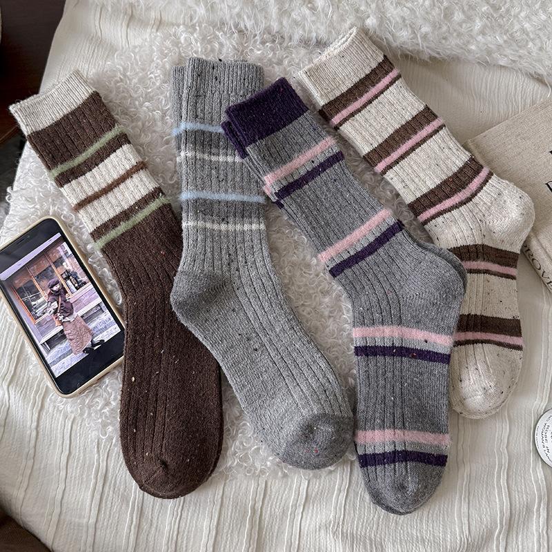 Wool Socks Children'S Stacking Socks Season Warm Thickened Retro Striped Stockings Tide Idea Yarn Tube Socks