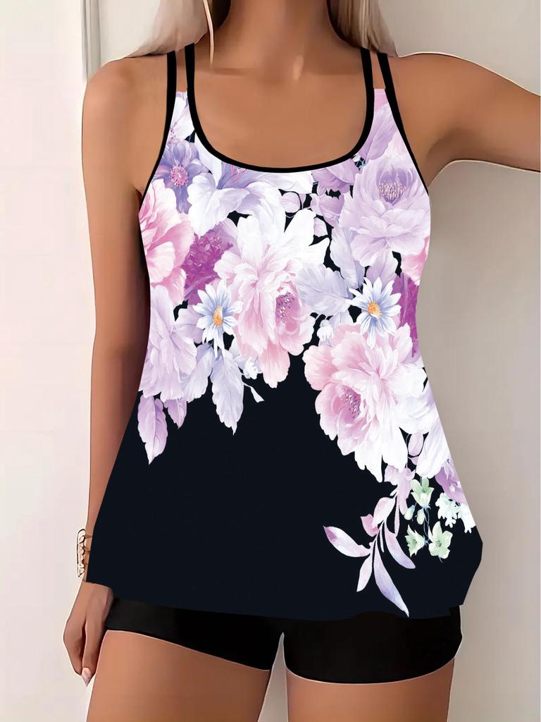 Modny Damski Tankini Plus Size z Spódniczką z Nadrukiem 2025 - Styl Europejski i Amerykański
