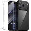 Case + 2 Tempered Glasses for iPhone 18 Pro, Shockproof Black Silicone with Transparent Hard PC Back
