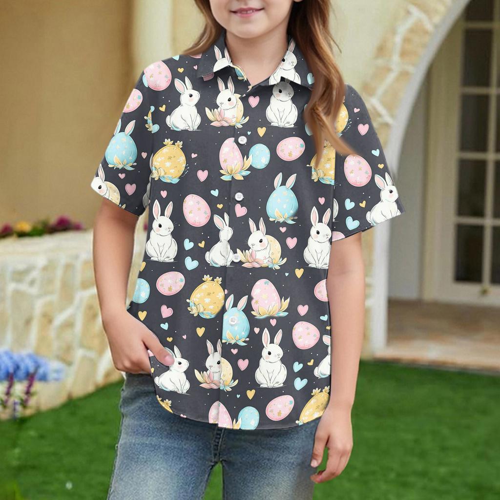 Summer Girls' Short Sleeve Blouse School Uniform Button-Up Shirt Kids Summer School Uniform Button Down Shirt