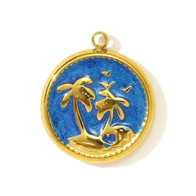 3pcs/Lot Stainless Steel Enamel Starfish Round DIY Charms Palm Tree Fishtail Necklace Pendants Woman Summer Holiday Jewelry