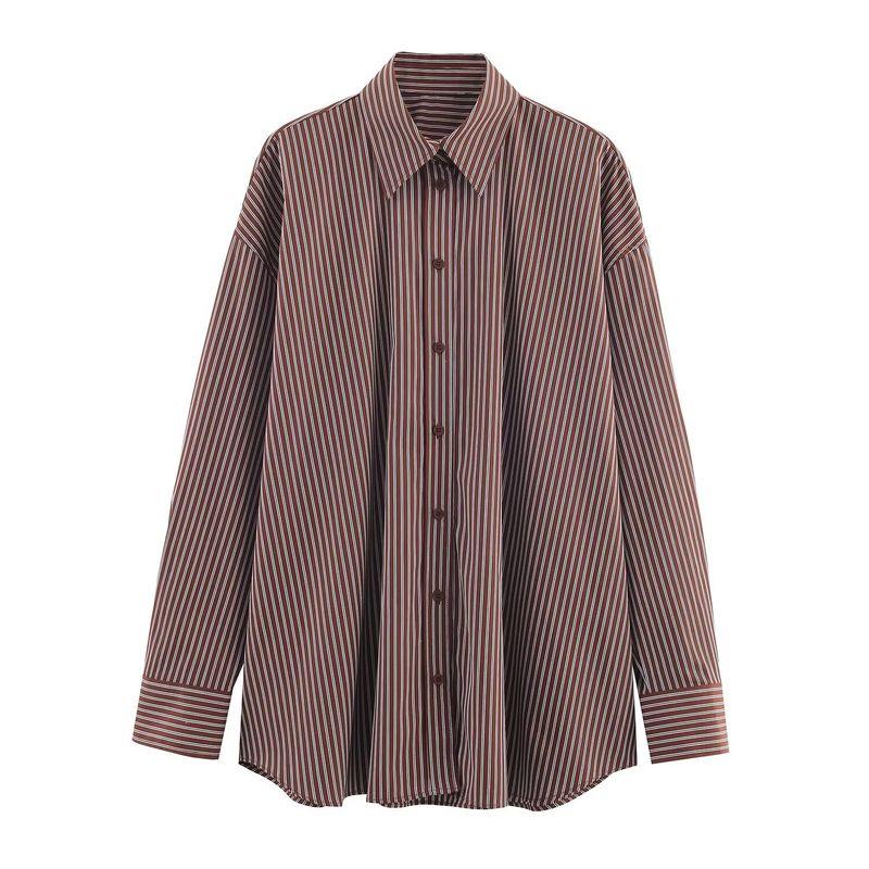 Za Autumn and Winter New Arrivals Women's Clothing Zr European and American Style Fashionable Versatile Striped Poplin Loose Shirt 8823531