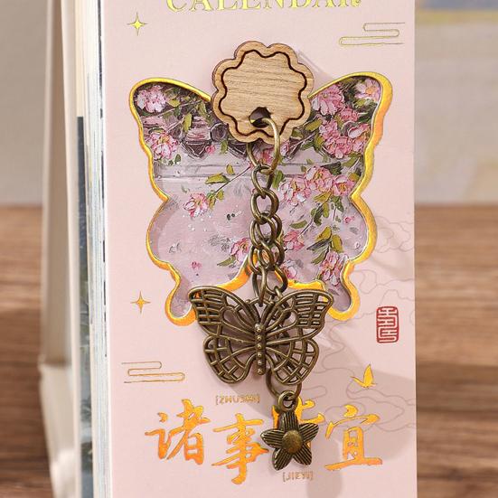 2026 Vintage European Style Oil Painting Flip Calendar January-December Desk Planner with Butterfly Pendant Desktop Monthly Organizer for Home Office