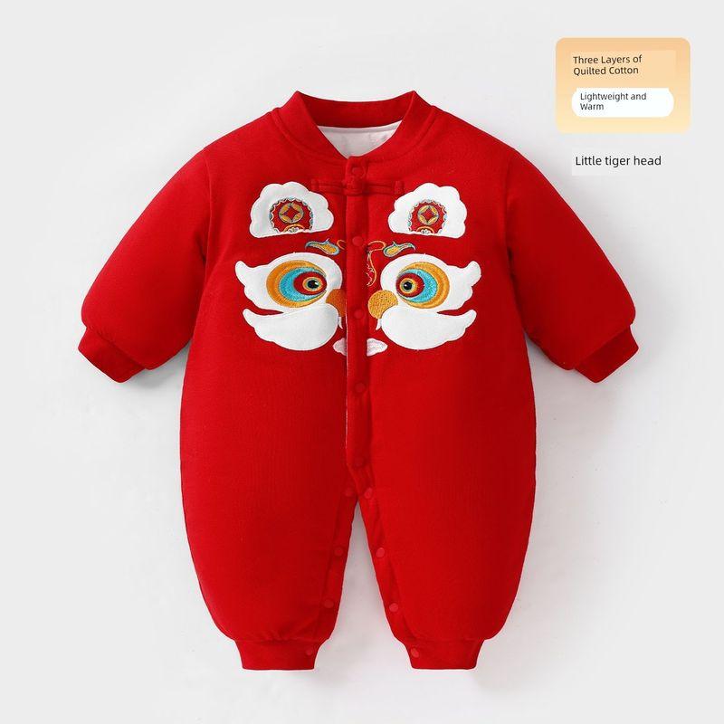 Year Outfit Padded and Thickened New Year Clothing Infant New Year Greeting Outfit Chinese Style One-Year-Old Full Month Autumn and Winter Clothing