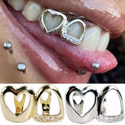 Hollow Heart Zirconia Two-Tone Gold Hip Hop Braces - Glossy and Versatile Accessory
