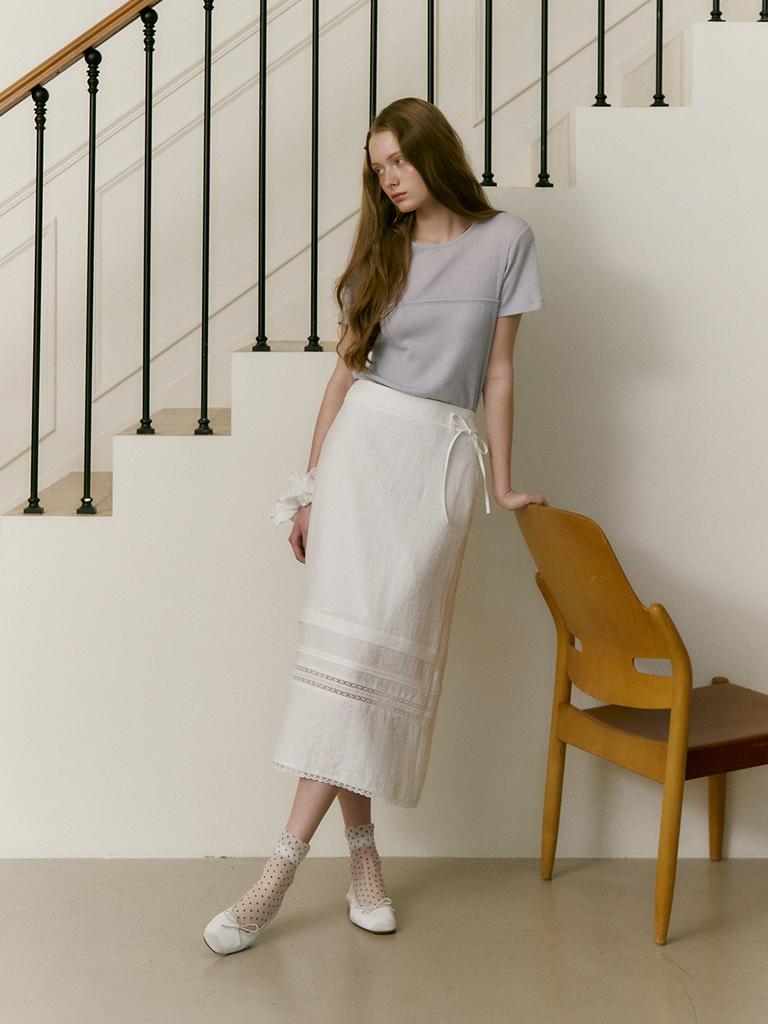 Mout Lace Combination Pencil Skirt (Sand Ivory)
