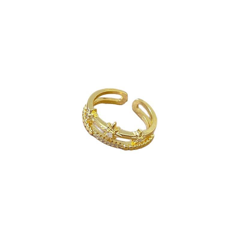 Real Gold Light Luxury Full Diamond Star Ring Opening Adjustable Simple Jewelry Japanese Ring Couple Ring