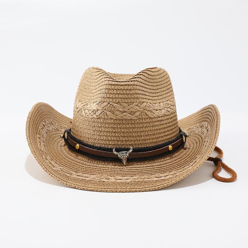 Classic Straw Western Cowboy Hat Travel Big Brim Straw Hat Men's and Women's Outdoor Fashion Top Hat