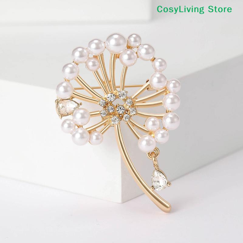 1Pc Rhinestone Dandelion Pins Women Pearl Plant Brooches Banquet Party Backpack Gifts Jewelry Accessories