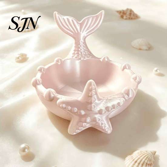 Pearlescent Ring Holder 3D Printed Mermaid Tail Trinket Dish, Ocean Theme Jewelry Tray, Decorative Tray Earring for Vanity Table Entryway, Gift Girls