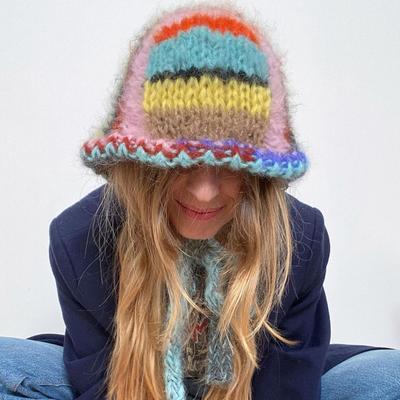 Warm Ear Flap Hat for Women Fashion Knitted Laceup Tied Striped Beanies Caps for Outdoor Shopping Photography Everyday Use